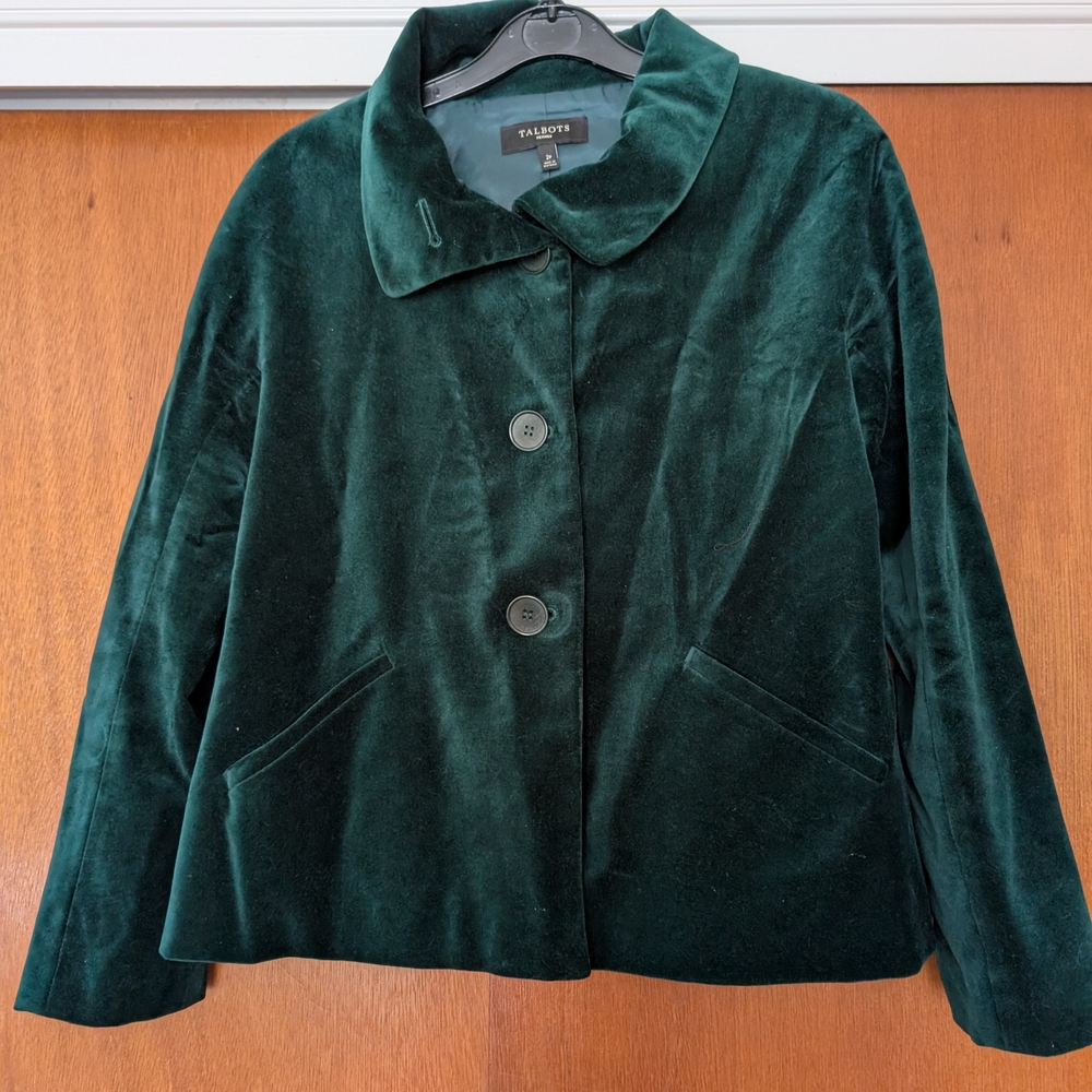 Talbot's Women's Green Velvet Button Lined 100% Cotton Jacket Size 2P - Picture 10 of 10